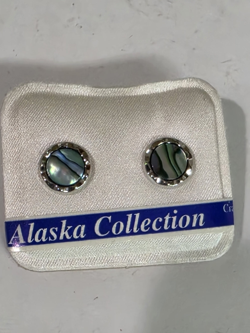 STUNNING VINTAGE NEW ZEALAND Paua Shell Gold Trim Stud Earrings. New.